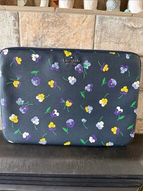 kate spade Navy Floral Laptop Sleeve with Yellow & Purple Pansies